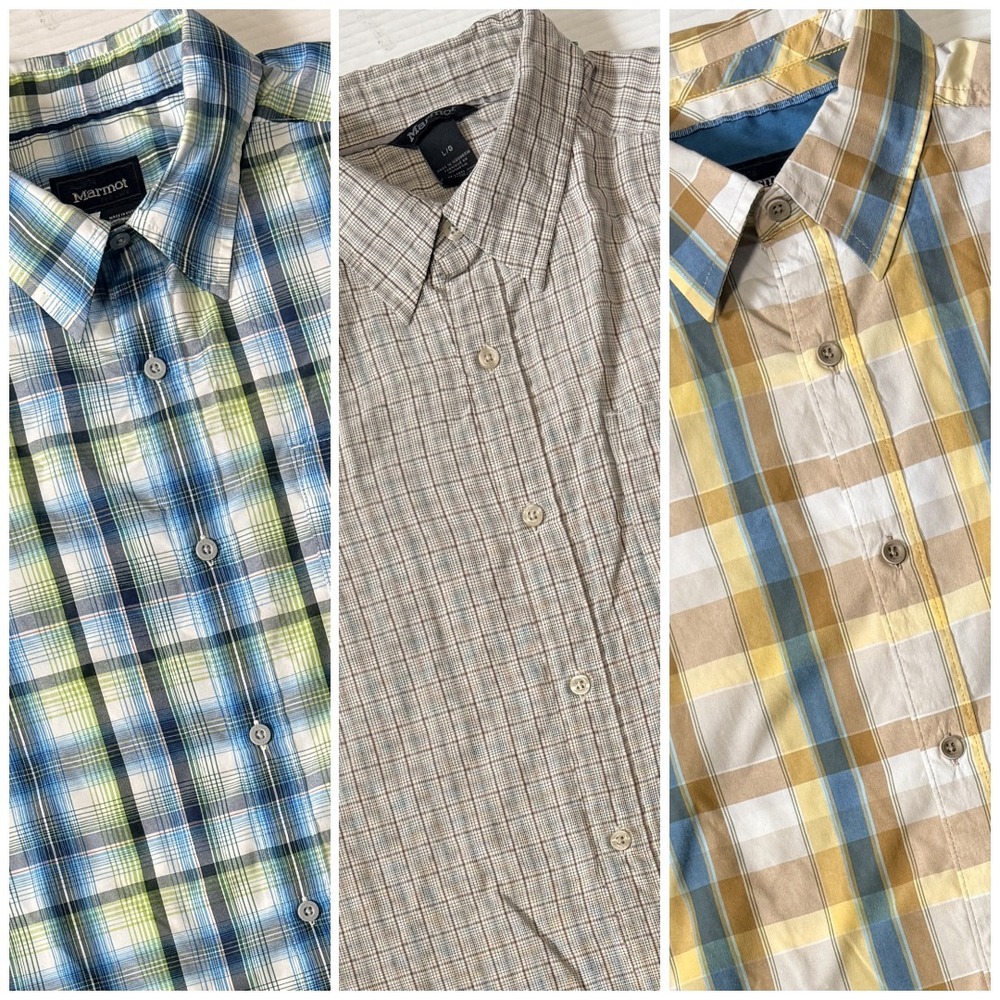 Lot of 3 - MARMOT - Men's Short Sleeve Button Plaid Shirt - Size‎ Large